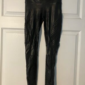 SPANX Black Leggings Faux Leather Moto style Size M
